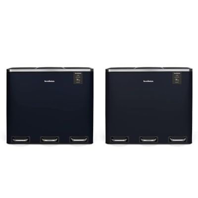 Les Collectors Poubelle de tri à pédale Bleu Nuit Mat N°986 Capacité 54 L, Résistante, Cuisine, Séparateur de déchets 3 bacs, Seaux Amovibles, Recyclage, Tri sélectif, Fermeture Couvercle silencieuse