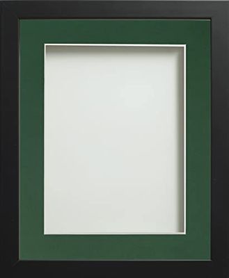 Frame Company Connolly Range Black Wooden Picture Photo Frame with Bottle Green Mount, 14x11 for pic size 12x8 *Choice of Sizes* Fitted with Real Glass