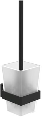 Ensemble brosse WC Villeroy & Boch Elements - Striking, porte-brosse WC pour montage mural, ensemble brosse WC avec réservoir en verre satiné, angulaire, noir mat
