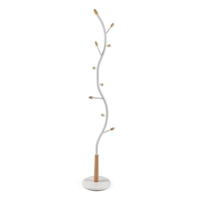 Versa Swindon Kapstok in minimalistische stijl, met 9 haken of haken voor kleding of tassen voor de hal, afmetingen (H x B x D): 180 x 30 x 30 cm, metaal en hout, wit