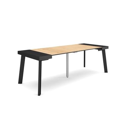 Skraut Home | Uittrekbare consoletafel | eettafel | 220 | voor 10 personen | houten poten | moderne stijl | zwart en eiken