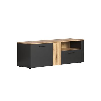 trendteam smart living - Esteban - TV-kast - Antraciet/Evoke eiken - 3 vakken en 1 volledig uittrekbare lade - (BxHxD) 150 x 50 x 42 cm - kabeldoorvoer