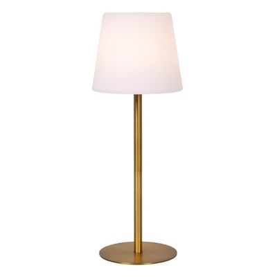 LUCIDE TYON – Lampada da tavolo ricaricabile per interni/esterni – batteria/batteria – Ø 15 cm – LED Dim. – IP65 – Oro opaco/ottone