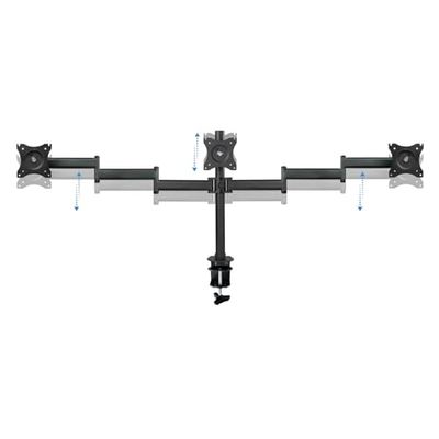 Soporte de mesa para pantalla, giratorio e inclinable, con 3 brazos ajustables, compatible con monitores de 13 a 27 pulgadas, color negro.