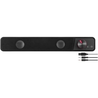 Speedlink BRIO Barra de Sonido estéreo - para Ordenador, Audio, 12 vatios, 2 Conectores Jack de 3,5 mm, Conector USB A, Control de Volumen, Toma de Auriculares y micrófono, Negro