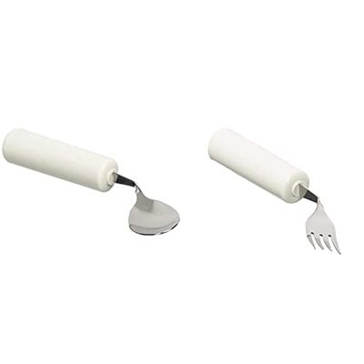 Homecraft Queens Cutlery, Left Handed Spoon, Angled (Eligible for VAT relief in the UK) Stainless Steel Adaptive Dining Utensil for Elderly, Disabled & Queens Cutlery, Left Handed Fork