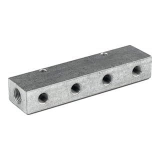 Verdelerlijst, uitgangen eenzijdig voor, ingang 2 x 3/8, uitgang 3 x 1/8, aluminium