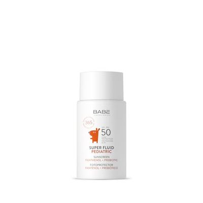 Laboratorios Babé - Fotoprotector Solar Pediátrico Super Fluid SPF 50 | 50 ml| Protección Total UVA-UVB, Luz Azul e ir-A para Niños| Textura Superligera | Resistente al Agua | Testado Pediátricamente