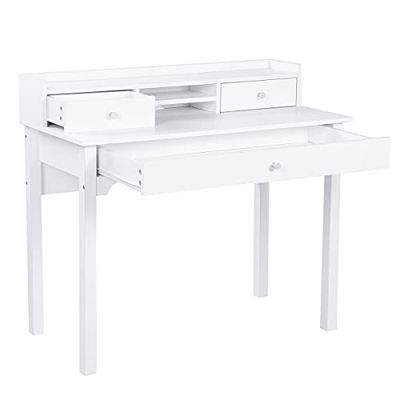 MEUBLE COSY Bureau met opbergruimte en 3 laden, kaptafel, computertafel voor kinderen, computerwerkplekken van hout, wit, 100 x 50 x 90,5 cm