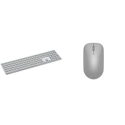 Microsoft Ws2-00010 Surface Tastiera Di Design, Layout Italiano Qwerty, Connessione Bluetooth, Platinum & Ws3-00006 Mouse