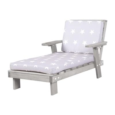 roba Tumbona Infantil de Jardín - Sillon de Madera con Portavasos - Adecuada para Niños Pequeños a Partir de 18 Meses - Incluye Cojín con Diseño Little Stars - Gris