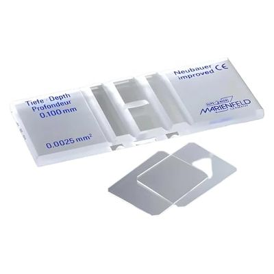 Marienfeld Cámara de conteo de vidrio especial óptica superior con línea clara sin abrazadera de muelle, sistema roedor, profundidad de cámara de 0,5 mm