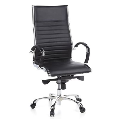 hjh OFFICE Parma 20 660500 Bureaustoel, managersstoel, leer, zwart, klassiek design, hoogwaardige afwerking, hoge rugleuning, ergonomische bureaustoel, draaistoel, XXL managersstoel