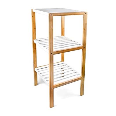 Relaxdays Hylla, bambu, vit, 80 x 33 x 34 cm