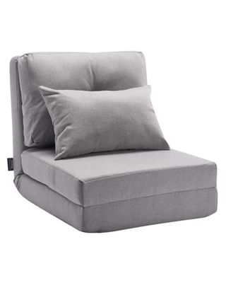 VEVOR Sillón de Piso Convertible Abatible con 5 Posiciones, Sofá Cama Plegable Tapizado con Respaldo Ajustable, Marco de Metal y Almohada, Sofá Cama Plegable para Sala de Estar y Dormitorio, Gris