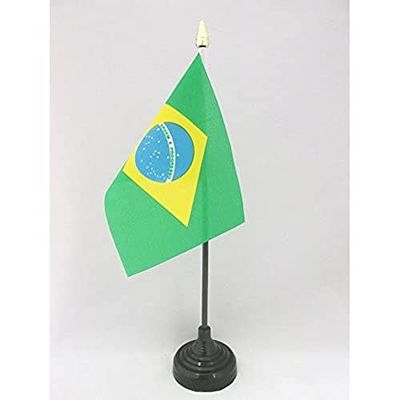 BANDERA de MESA de BRASIL 15x10cm - BANDERINA de DESPACHO BRASILEÑA 10 x 15 cm punta dorada - AZ FLAG