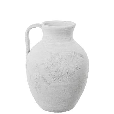 DRW Vase de table avec poignée en céramique blanc et gris rustique 22 x 22 x 33 cm