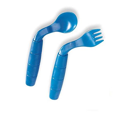HOMECRAFT EasiEaters Children's Curved Fork and Spoon Set, Left Handed Children's Cutlery, Colour of Set May Vary