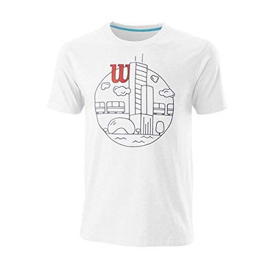 Wilson Homme T-Shirt de Tennis, CHI SKYLINE CTN T-Shirt, Coton, Blanc, Taille M, WRA790801MD