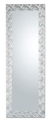 MO.WA Lange moderne wandspiegel, gemaakt in Italië, wandspiegel, 50 x 145 cm, spiegel met zilveren lijst, houten spiegel, lange wandspiegel voor hal, slaapkamer, entree, woonkamer