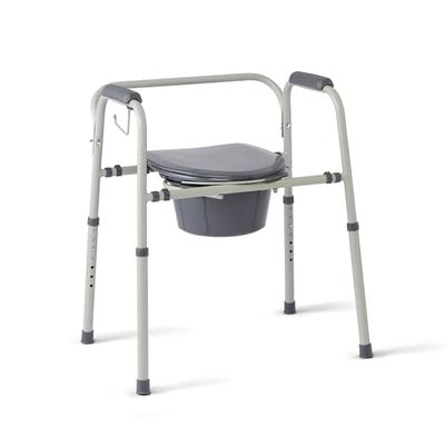 Medline Steel 3-in-1 Bedside Commode, Portable Toilet with Microban Protection, Can be Used as Raised Toilet Seat Riser, Gray