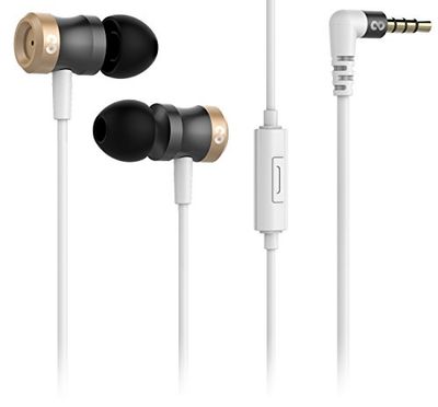 conecto CC50149 In-Ear hoofdtelefoon met 3 oorpasstukken incl. microfoon, drievoudige kabel-knikbescherming, aramide versterkte kabel (1,20 m), goud/grijs/wit/zwart