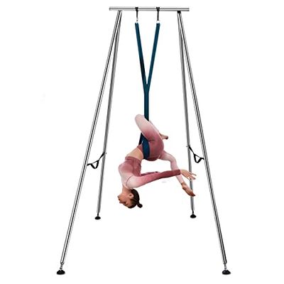 Happybuy Columpio de Yoga con Tela Elástica Verde Oscuro de 6 m, Hamaca de Yoga de Tubo de Acero, Yoga Aéreo de Carga Máxima 250 kg Soporte Adecuado