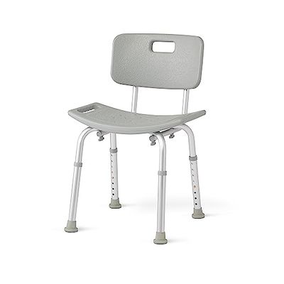 Medline Bath Chair with Back, Shower Chair has Height Adjustable Legs, Tool-Free Assembly, Shower Seat with Suction Cup Feet, Gray