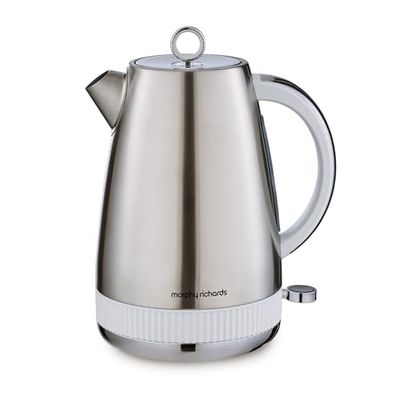 Morphy Richards Mexborough 1.7L Kettle, Stainless Steel, 3K Rapid Boil, 360 Base, Anti-Lime Scale Filter, Boil Dry Protection, Illuminated On/Off Switch, Water Window, Ring Pull, White Trim, 102903