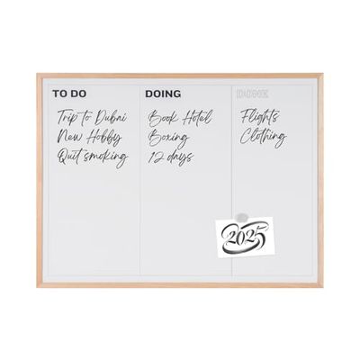 Bi-Office Lavagna Planner KanBan, Lavagna Magnetica e Cancellabile a Secco, Cornice Di Legno Pino, 60 x 45 cm