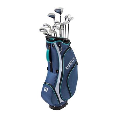 Wilson Set di Mazze da Golf Magnolia, Inclusa Sacca da Golf Cart Bag, Driver, Fairway 5, Ibrido 4, 5, 6, Ferri 7, 8, 9, PW, SW, Putter, Copri Mazze, Donna, Piccolo/ Petite, Per Destrorsi, Navy