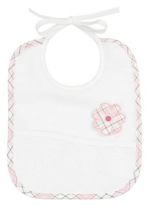 FILET 2230ROSE slabbetje van zachte badstof van 100% katoen met zak van Aida-stof om te borduren met kruissteek, kleur wit