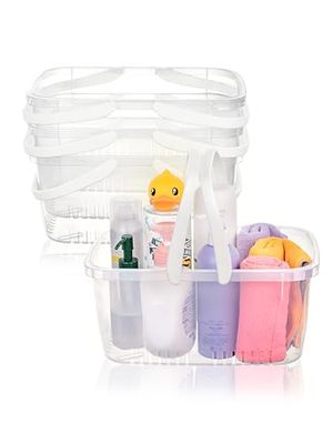 Cetomo Douche Caddy mand, kunststof doucheorganizer met opvouwbaar handvat, draagbare opbergdoos met afvoergaten voor badkamer, keuken, slaapzaal, douchegel, shampoo, cosmetica, transparant, 4 stuks