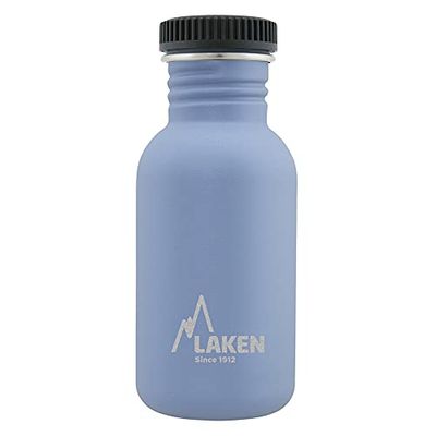 Lakan basic stålflaska, flaska i rostfritt stål för barn och vuxna, standard mun och skruvlock, 0,5 l blå