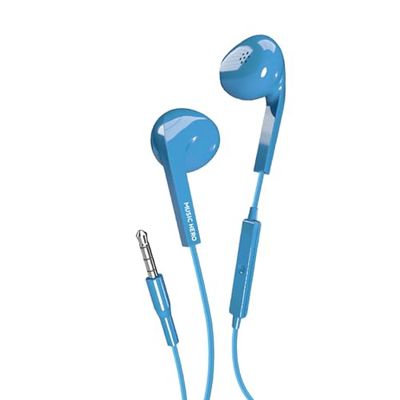 Music Hero auricolari a filo AUX, cuffiette jack 3.5mm, comandi integrati, microfono, semi in-ear, blu