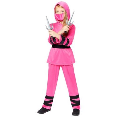 Amscan 9918147 - Girls Pink & Black Ninja Fancy Dress Costume with Mask Age: 10-12yrs