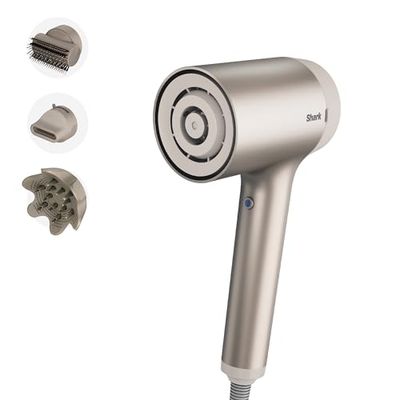 Shark STYLE iQ Sèche-cheveux et styler 3-en-1, brosse de style, concentrateur, diffuseur de boucles, ionique, séchage rapide, sans dommage thermique, diffuseur d'air froid, couleur champagne HD120SLEU