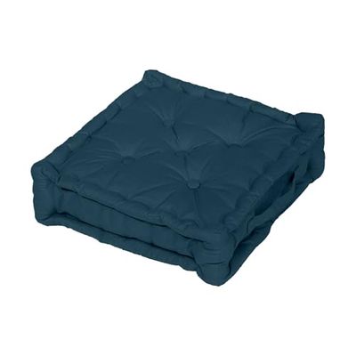 Soleil d'ocre, Coussin tapissier en Coton 50x50x10 cm Panama Bleu Canard