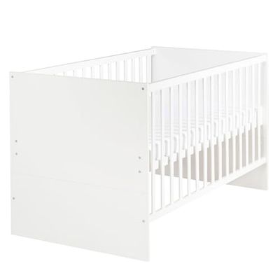 roba Cuna Evolutiva 70 x 140 cm Anton - Convertible en Cama Infantil - Ajustable en Altura - Incluye Lados de Conversión - 3 Barrotes Extraíbles - Madera Lacada Blanca