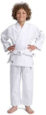 IPPONGEAR Beginner 2 Combinaison de judo pour enfants Combinaison d'arts martiaux avec ceinture [Taille 150 I Elastique & lacet de serrage au pantalon I 190gr/m² densité du tissu] blanc