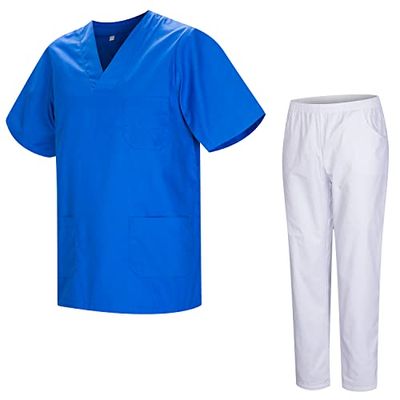 MISEMIYA - Gezondheidsuniform unisex medische gezondheiduniformen met witte broek 817-8312-wit, Royal Blauw, 3XL