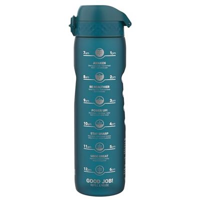 ion8 Botella de Agua 1 Litro, 1000 ml, a Prueba de Fugas, Fácil de Abrir, Cerradura Segura, Asa de Transporte, Apta para Lavavajillas, Sin BPA, Ideal para Deporte, Motivator Verde Azulado Intenso