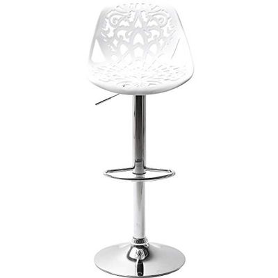 Kare Design banco de bar ornamento, moderno, cadeira de barra de design sólido com encosto, ajustável em altura, branco mate-prateado, cromado, 50 x 44,5 x 85 cm