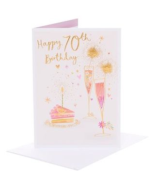 UK Greetings | 70th Birthday Card For Her/Female/Friend | Happy Birthday Gifts | Her, Girls, Women | Pink Celebration Design | With Envelope | 146 x 201 mm