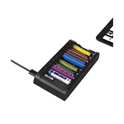 KDAWN Cargador de batería 8slot Cargador Inteligente BC8 Carga Recargable 1.5V li-Ion 1.2v Ni -Mh AA AAA Baterías Cargador de batería para Coche, cortacésped, Motocicleta, Barco, SUV y