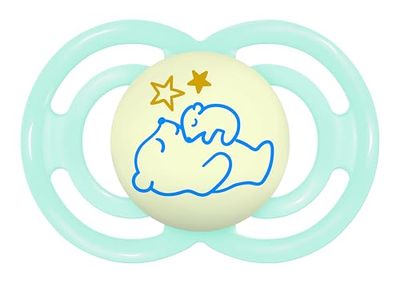 MAM Chupeta que brilha no escuro, a partir de 16 meses, tetina extra fina e flexível de silicone de fácil aceitação, com caixa autoesterilizadora, MAM Perfect, azul brilhante, pack 1