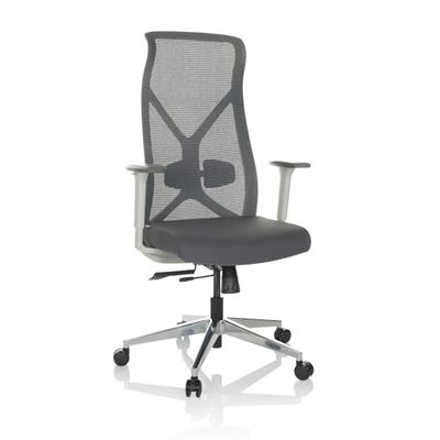hjh OFFICE Silla de Oficina Profesional AZURRO White de Tejido/Malla, ergonómica, Apoyo Lumbar Flexible, Gris, 751015