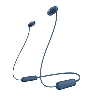 SONY WI-C100 Écouteurs sans Fil Bluetooth - Jusqu'à 25 Heures d'autonomie - Microphone intégré pour Les appels téléphoniques - Compatible Assistants vocaux - Bleu