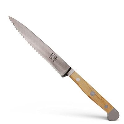 Güde Solingen - Coltello per pomodori seghettato forgiato, 13 cm, legno d'ulivo, ALPHA-OLIVE - doppio collarino, fatto a mano in Germania