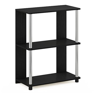 Furinno Eenvoudig ontwerp 3-laags boekenkast/boekenplank/displayrek met roestvrijstalen buizen, ontworpen hout, americano, 60,2 (B) x 37,1 (D) x 58,9 (H) cm